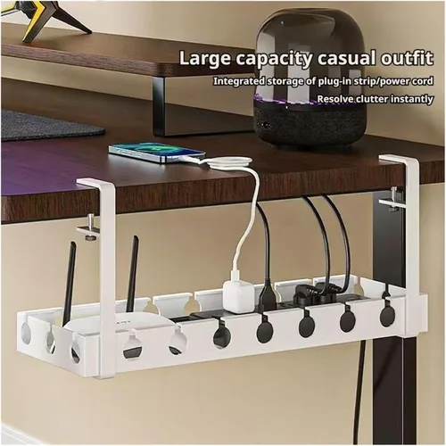 Vista 6 de Extendable Under-desk Cable Management Tray, No Drilling Required, Adjustable Clips, Cable Hidden Channel Organizer(Fixed black)
