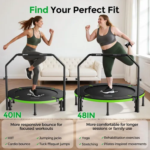 Vista 8 de BCAN SP3 40/48" Exercise Rebounder Trampoline for Adults, Handlebar, Indoor