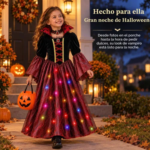 Vista 8 de Meland Disfraz de vampiro para niñas, disfraz de Halloween iluminado para 4