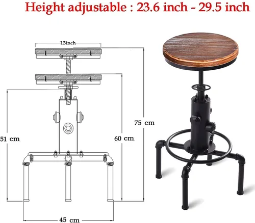Vista 3 de American Steampunk Industrial Fire Hydrant Bar Stools (Black, Wooden Top)