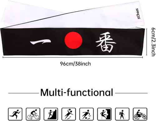 Vista 18 de Diadema reversible de guerrero, Bushido Hachimaki para karate, Halloween, sushi