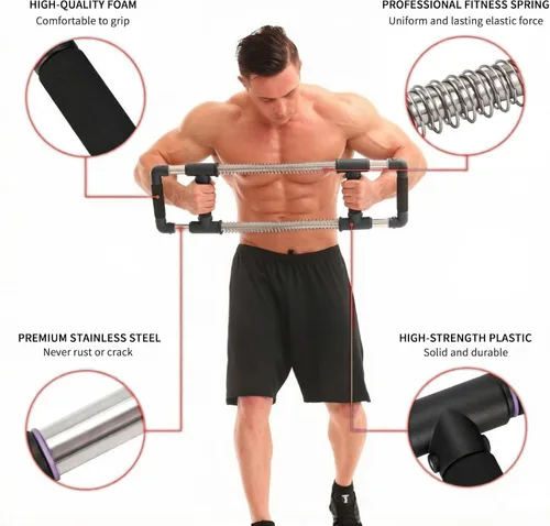 Vista 3 de GOFITNESS Entrenador de pecho con barra de empuje hacia abajo, equipo de entrenamiento en casa para pecho, brazo, hombro, abdominales y espalda