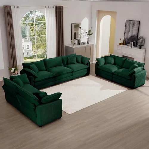 Vista 15 de mikibama Juego de sofá de lujo de 2 piezas, sofá de dos plazas y sillón, juego de sofás de pana moderna cómodos tipo nube para sala de estar