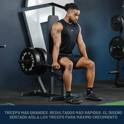 Vista 3 de Titan Fitness Máquina de inmersión sentada, máquina de inmersión con placa cargada de 200 libras, máquina de inmersión de tríceps sentada, respaldo