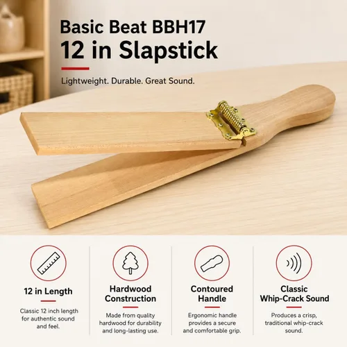 Vista 2 de Basic Beat BBH17 12 Slapstick - Sonido clásico de Whip-Crack, madera dura duradera, mango cómodo