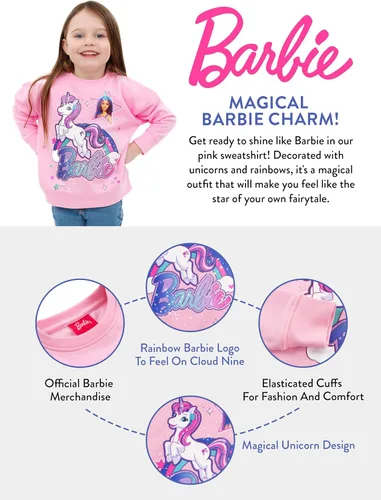 Vista 7 de Barbie Sudadera Sudadera de unicornio para niñas Sudadera para niñas Tallas 3T a 10