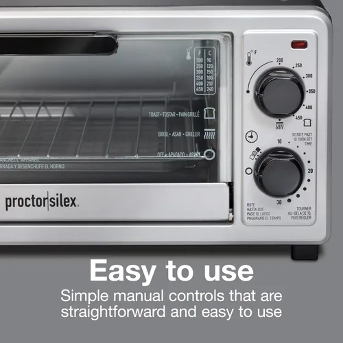 Vista 4 de Proctor Silex Horno tostador de encimera de 4 rebanadas, multifunción con hornear, tostadas y asadores, 1100 vatios, temporizador de 30 minutos