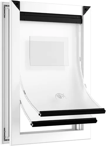 Vista 8 de MAVRICPOWER Puerta grande resistente a la intemperie para perro, con dos paneles de bloqueo deslizantes, puerta de aluminio para puerta exterior