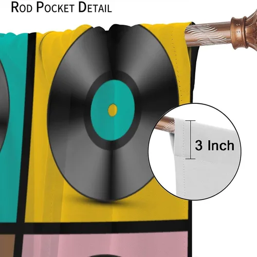 Vista 7 de Cortinas de música retro, discos musicales, álbum musical, guitarra de rock, decoración de bolsillo para barra, tratamientos de ventana para niños