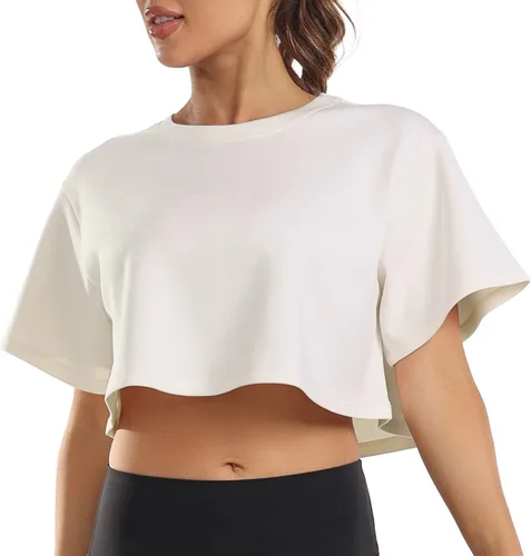 Vista 2 de Colorfulkoala Camiseta de gran tamaño para mujer, ultra suave, modal, sudadera atlética