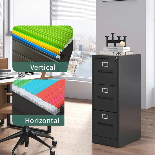 Vista 7 de Archivador vertical de 3 cajones para oficina en casa, archivador de metal con cerradura para carpetas colgantes de tamaño legal/carta, antivuelcos