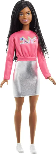 Vista 14 de Muñeca Barbie Extra y accesorios con aspecto brillante, cabello de fantasía rosa y morado y gorro de neón con cachorro mascota Blanco