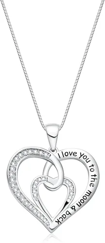 Vista 4 de FANCYCD - Collar con dije de corazón con texto en inglés "I Love You to the Moon and Back