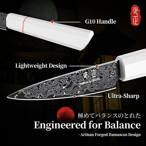 Vista 4 de DRGSKL Cuchillo de fruta de Damasco de 3.5 pulgadas - Cuchillo de pelar VG10 para corte de precisión - Cuchillos de cocina pequeños con mango