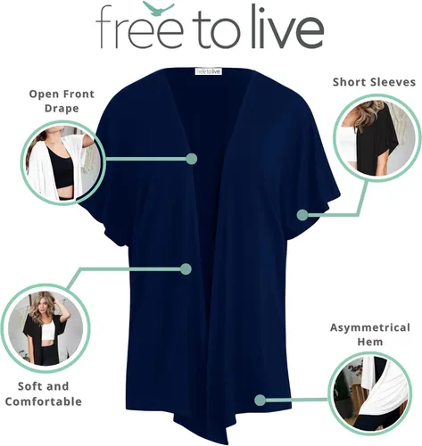 Vista 2 de Free to Live Paquete de 3 cárdigans de manga corta Dolman para mujer, ligero, frente abierto, kimono, suéteres de otoño, elegantes y casuales