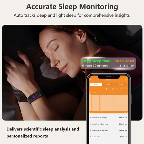 Vista 3 de FITVII FINO 2 Slim Fitness Tracker, reloj inteligente con oxígeno en sangre, monitor de sueño, frecuencia cardíaca 24/7 y presión arterial, IP68