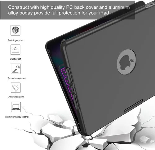 Vista 5 de HOTLIFE Funda de teclado para iPad 10.2 de 9ª/8ª/7ª generación, teclado táctil para iPad de 9ª generación, 8ª generación, 7ª generación, funda Negro