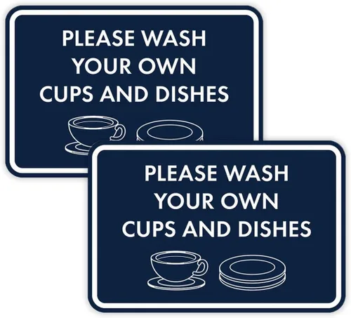 Vista 18 de Letrero clásico enmarcado con texto en inglés «Please Wash Your Own Cups and Dishes» (negro)