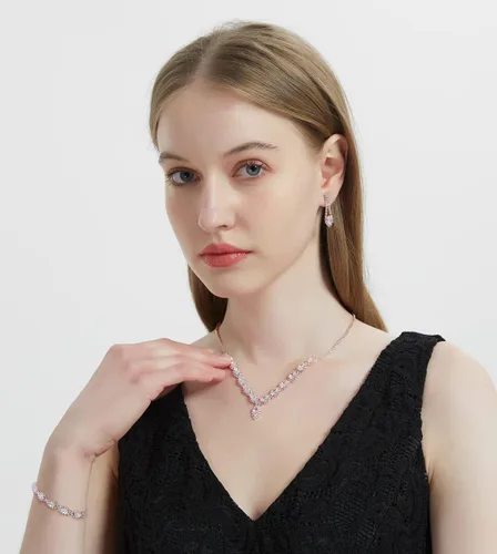 Vista 4 de Juego de collar y aretes de diamantes de imitación de circonita cúbica para Navidad, novia, dama de honor, boda, fiesta de noche, graduación