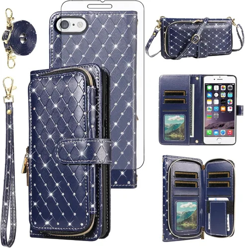 Vista 30 de Funda para teléfono iPhone 6 6S con cremallera y protector de pantalla con protector de pantalla, correa de cordón cruzado, ranura para iPhone 6 Six
