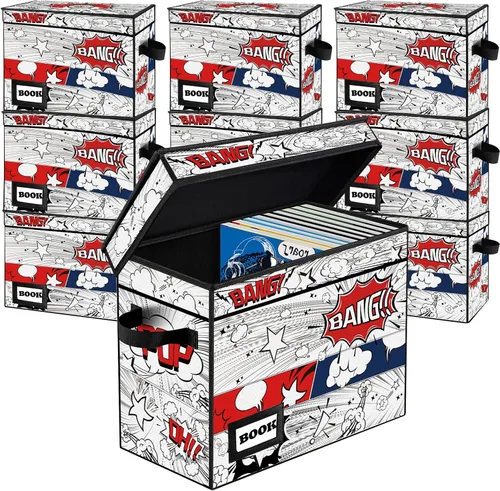 Vista 39 de Caja de Almacenamiento de Cómics, 15.8" X 7.8" X 11.8", Resistente Plegable Contiene 160-180 Cómics Contenedor Organizador Estante