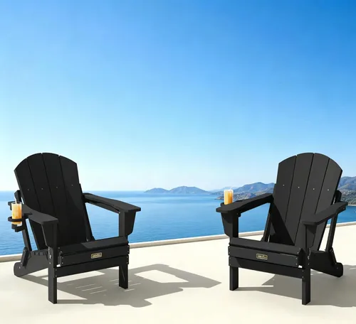 Vista 94 de SERWALL Silla Adirondack plegable para exteriores, silla de patio con portavasos - Ejército