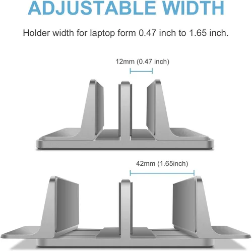 Vista 3 de JARLINK Paquete de soporte vertical para laptop con (versión de base mejorada), soporte vertical para laptop, soporte de escritorio doble ajustable