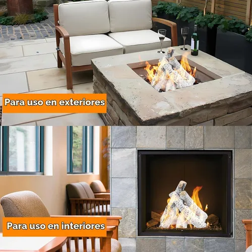 Vista 6 de Skyflame - 6 troncos de madera de abedul blanco de cerámica para chimenea Juego de troncos de chimenea de gas, inserciones de gas
