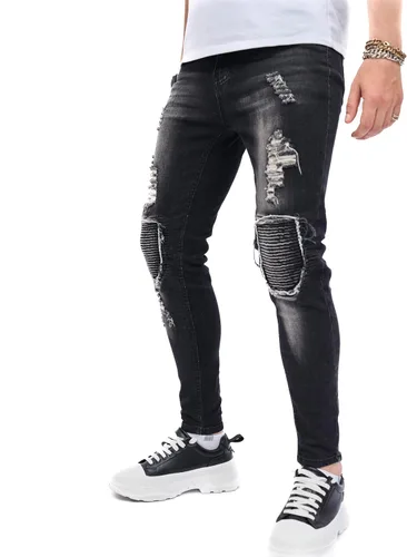 Vista 6 de Jeans elásticos ajustados para hombre, jeans ajustados rasgados para hombre, desgastados de pierna recta, pantalones cómodos para hombre