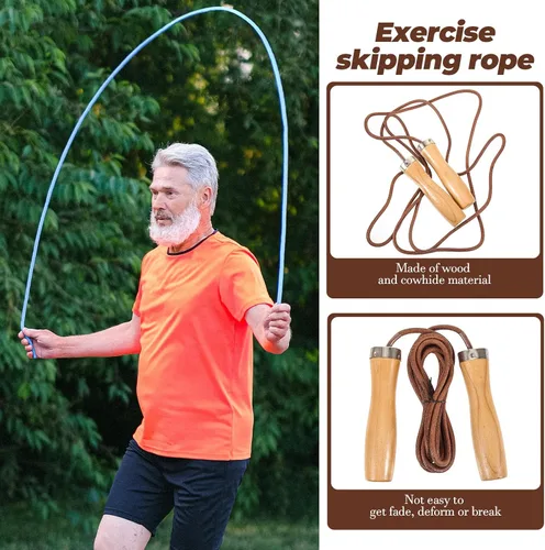 Vista 6 de NOLITOY Weighted Leather Jump Rope with Smooth Wooden Handles Indoor Outdoor Fitness Skipping Rope for Physical Education and Strength Training