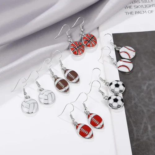 Vista 6 de RUOFFETA Aretes colgantes de pelota deportiva, aretes de fútbol, aretes de baloncesto, aretes de voleibol de béisbol, para mujer, regalo