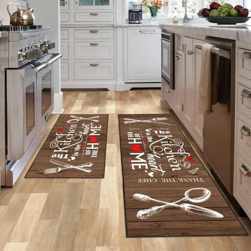 Vista 19 de JWXCBIM Juego de 2 alfombras de cocina con diseño de gato, decoración de estilo granja campestre, tapete de piso de cocina, alfombra antideslizante
