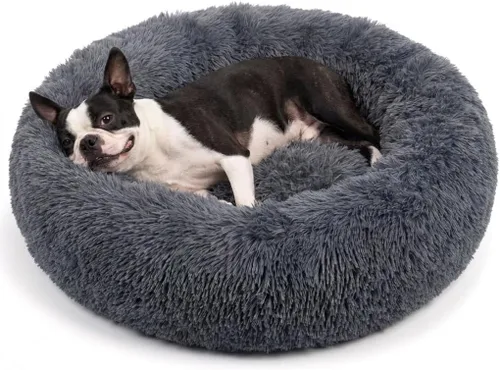 Vista 26 de Cama para perros pequeños, cama calmante para perros pequeños, antiansiedad, cama para cachorros, lavable a máquina, esponjosa, de lujo Verde militar