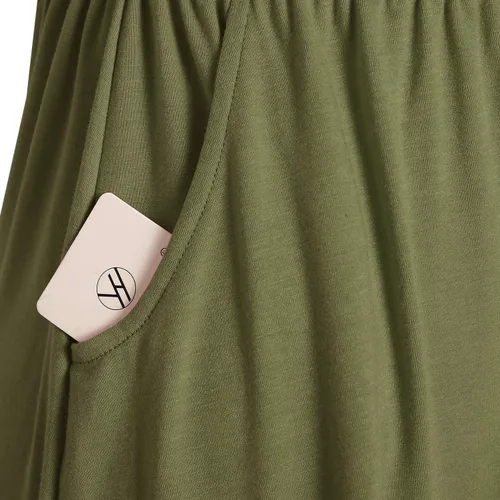 Vista 6 de YATHON - Vestidos de verano para mujer con mangas, de algodón, con cuello en V, botones y bolsillos, de corte acampanado, estilo casual
