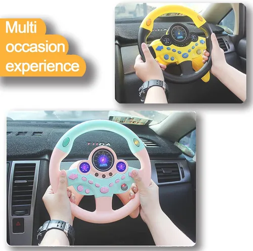 Vista 2 de RedCrab Volante de automóvil simulado de juguete con luz y música para niños, juguetes de asiento de conducción, juguetes educativos eléctricos