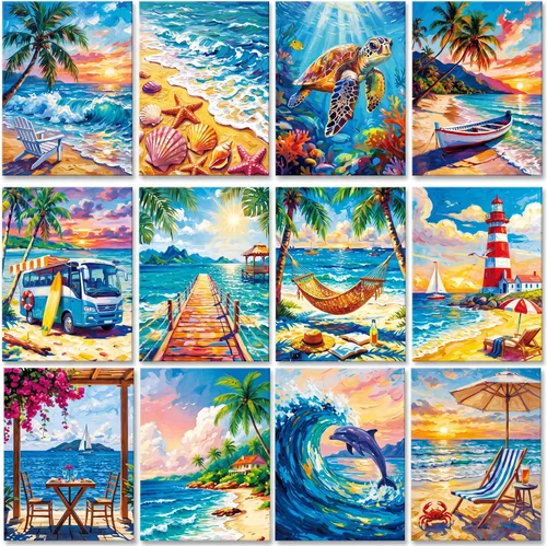 Vista 28 de Sherr 12 lienzos predibujados preimpresos para adultos, para sorber y pintar, lienzos de fiesta, kit de pintura para verano, Pascua, Día de la Madre