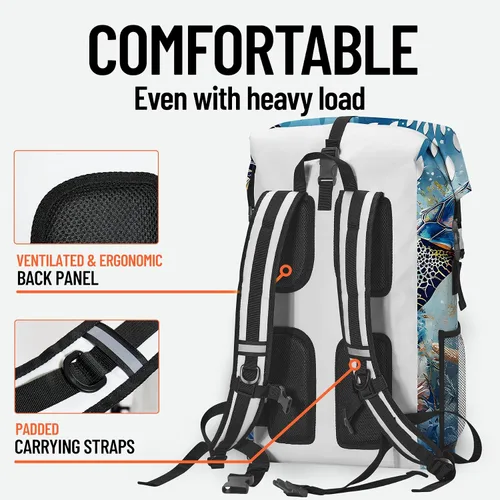 Vista 6 de Bolsa seca impermeable Bolsas secas marinas para kayak, senderismo, tortugas marinas, estrellas de mar, mochila con cierre enrollable, mochila