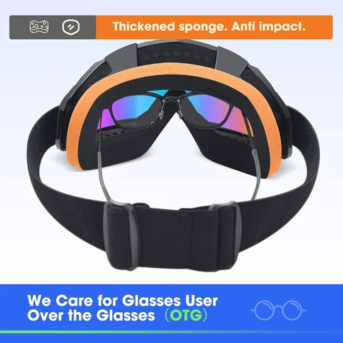 Vista 3 de MAMBAOUT Gafas de esquí de nieve para adultos, gafas de snowboard para jóvenes, adolescentes, hombres y mujeres, gafas de moto de nieve de visión
