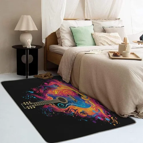 Vista 3 de Alfombras lavables para entrada, sala de estar, dormitorio, alfombra de guitarra y decoración del hogar, alfombra de área musical de 2 x 3 pulgadas