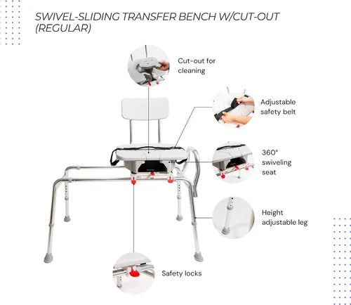 Vista 9 de Eagle Health Supplies Silla de ducha deslizante con banco de transferencia para bañera con asiento recortado, elegible para FSA/HSA, bancos de ducha