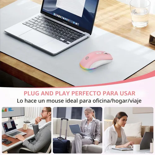Vista 6 de Ratón Bluetooth inalámbrico, mouse recargable, modo dual silencioso LED (Bluetooth 5.2 y 2.4G) mouse inalámbrico para laptop, PC, Mac, iPad, amplia