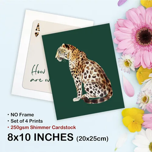 Vista 7 de TLESKE Carteles de guepardo y leopardo preppy verde esmeralda Impresiones sin marco 8x10 Juego de 4, decoraciones de pared con bolas de la suerte 8