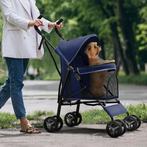 Vista 12 de Cochecito para mascotas para perros y gatos pequeños, 10-22 libras, almacenamiento trasero, negro