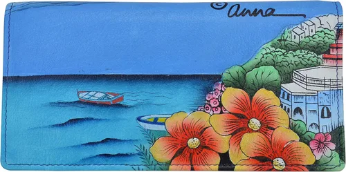 Vista 2 de Anna by Anuschka Funda para chequera de piel pintada a mano para mujer, con cierre de solapa y tarjetero, Amalfi Dawn