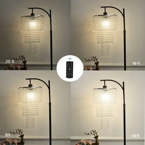 Vista 3 de ZECOXOL Lámpara de pie de arco para sala de estar, lámpara de pie moderna con control remoto, lámparas de pie de cristal regulables, lámpara de pie