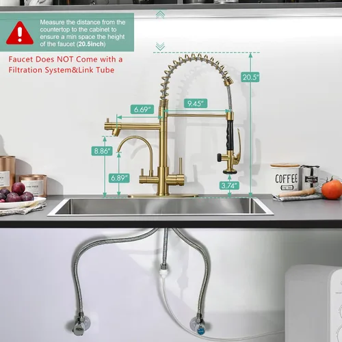 Vista 3 de Fapully Grifo de cocina comercial de oro cepillado con rociador desplegable