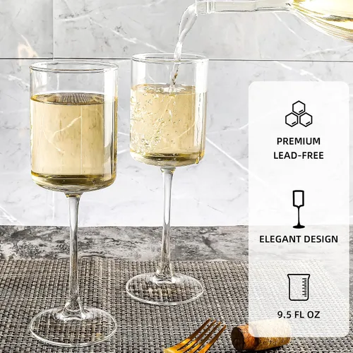 Vista 3 de [Usado] Juego de 6 copas de vino cuadradas elegantes, 9.5 onzas Copas de vino tinto multiusos para cumpleaños, bodas, fiestas, transparentes