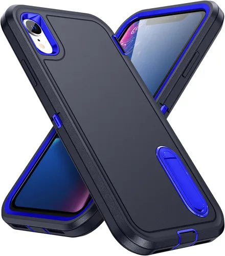 Vista 11 de IDweel Funda para iPhone XR, color negro para iPhone XR con soporte para hombres, protección resistente a prueba de golpes, antiarañazos, ajuste