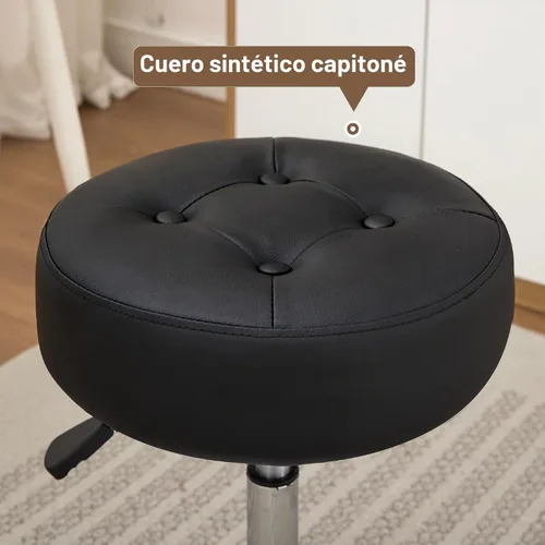 Vista 6 de Taburete Otomano Giratorio Silla para Sala de Maquillaje Taburete para Silla de Tocador Altura Ajustable Cuero Sintético Negro Negro 1