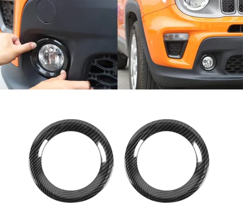 Vista 4 de YOCTM Accesorios para Jeep Renegade 2019 2020 2021, insertos de rejilla delantera, cubierta de malla + marco de luz antiniebla delantera + bisel